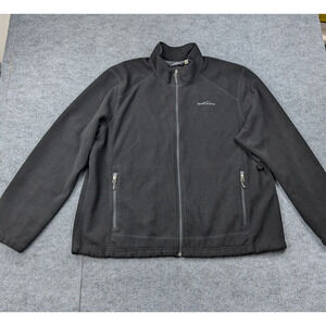 Eddie Bauer Fleece Jacket Mens 2XL Black Windcutter Full Zip Outdoor Warm